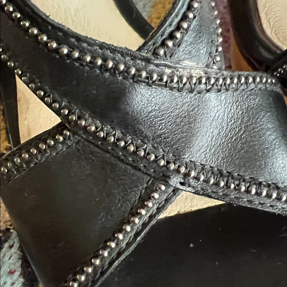 Frye “Gerry” size 9 with Metal Beads, Wooden High Heel Sandals - Picture 5 of 9